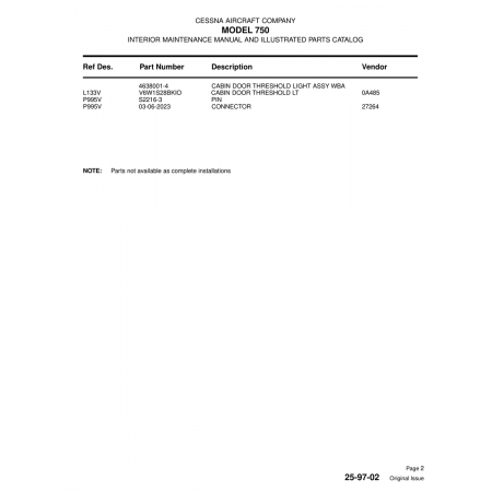 Aviation Part (V6W1S28BKIO) — Cessna 750 Aviation Part (V6W1S28BKIO) — Cessna 750
