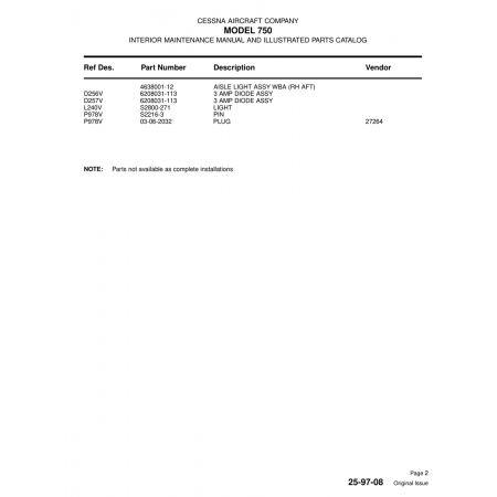 Aviation Part (P978V) — Cessna 750 Aviation Part (P978V) — Cessna 750
