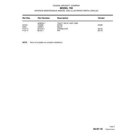 Aviation Part (P1011V) — Cessna 750
