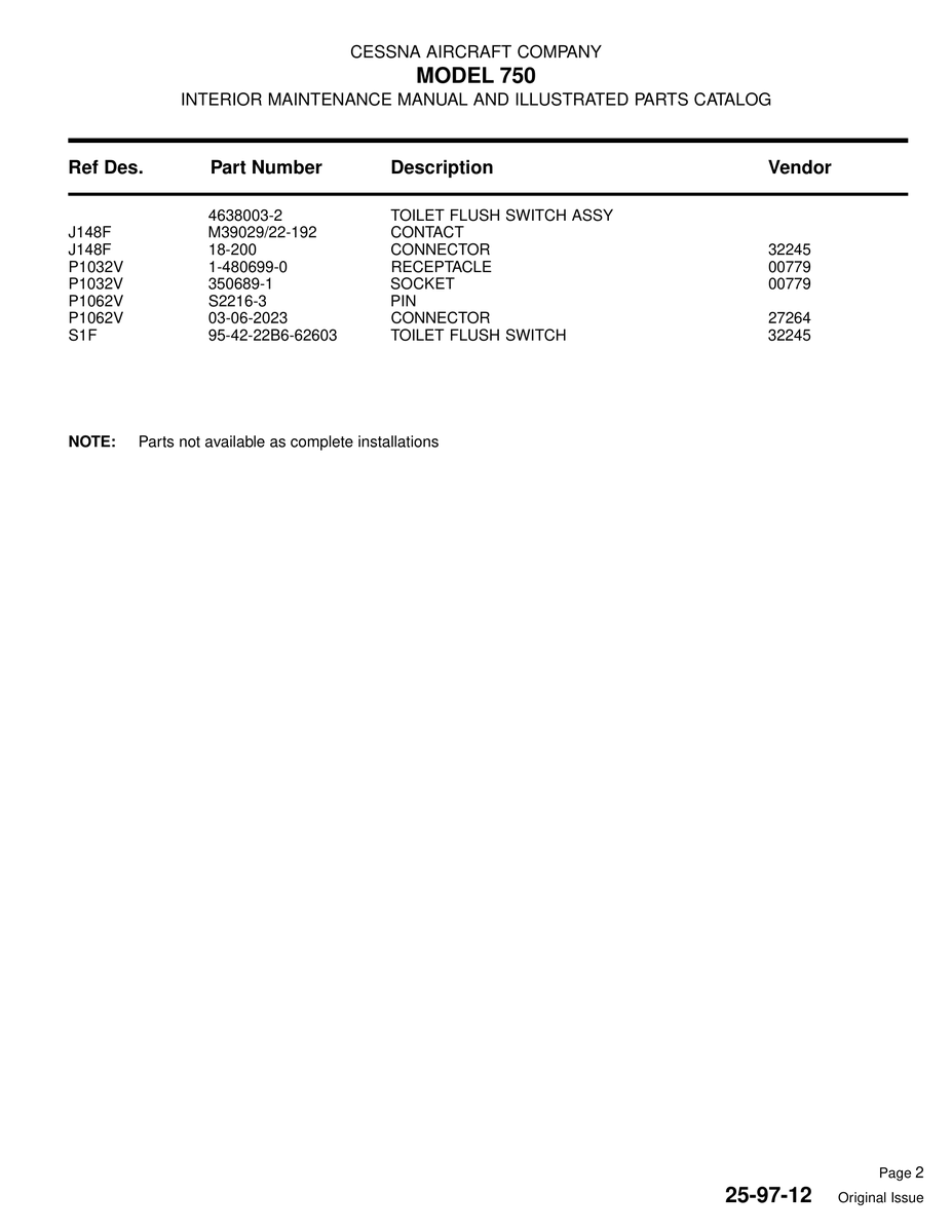 Aviation Part 95-42-22B6-62603 for Cessna 750 Aircraft