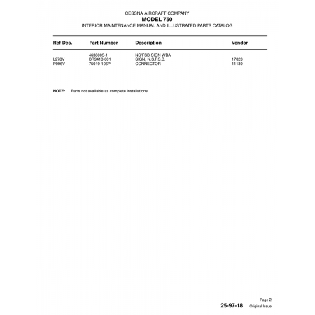 Aviation Part (BR9418-001) — Cessna 750 Aviation Part (BR9418-001) — Cessna 750