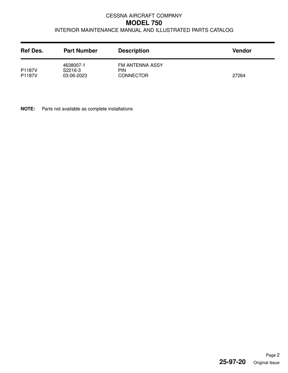 Aviation Part 4638007-1 for Cessna 560XL Aircraft
