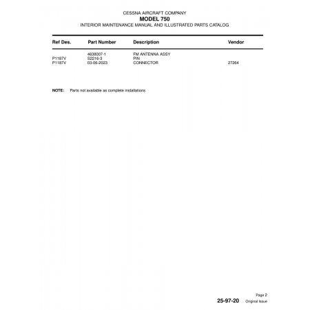 Aviation Part (P1187V) — Cessna 750 Aviation Part (P1187V) — Cessna 750