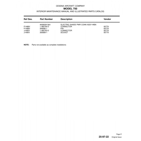 Aviation Part (P1488V) — Cessna 750