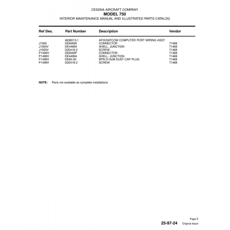 Aviation Part (P1499V) — Cessna 750 Aviation Part (P1499V) — Cessna 750
