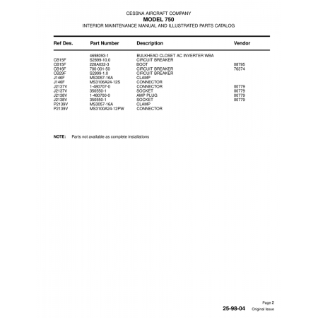 Aviation Part (P2139V) — Cessna 750 Aviation Part (P2139V) — Cessna 750