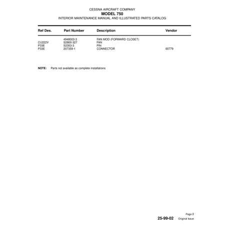 Aviation Part (CU222V) — Cessna 750 Aviation Part (CU222V) — Cessna 750