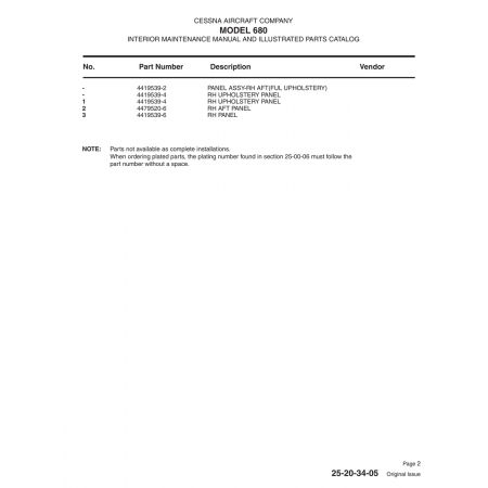 Aviation Part (4419539-2) — Cessna 680 Aviation Part (4419539-2) — Cessna 680