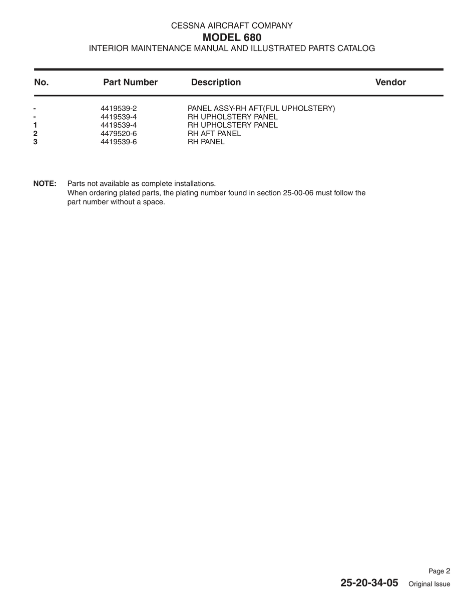 Aviation Part 4419539-6 for Cessna 680 Aircraft