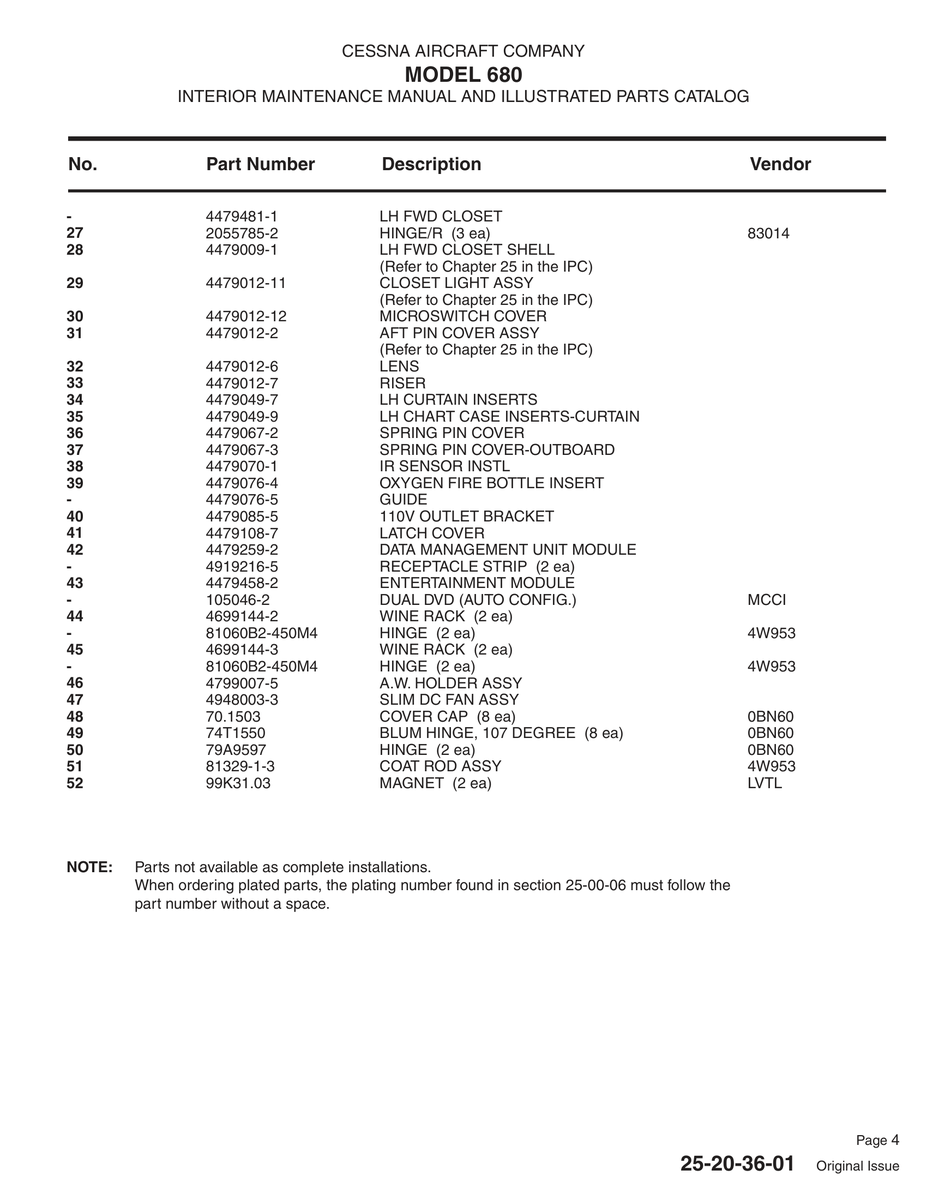 Aviation Part 4479108-7 for Cessna 680 Aircraft