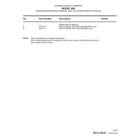 Aviation Part (401412-1) — Cessna 680 Aviation Part (401412-1) — Cessna 680