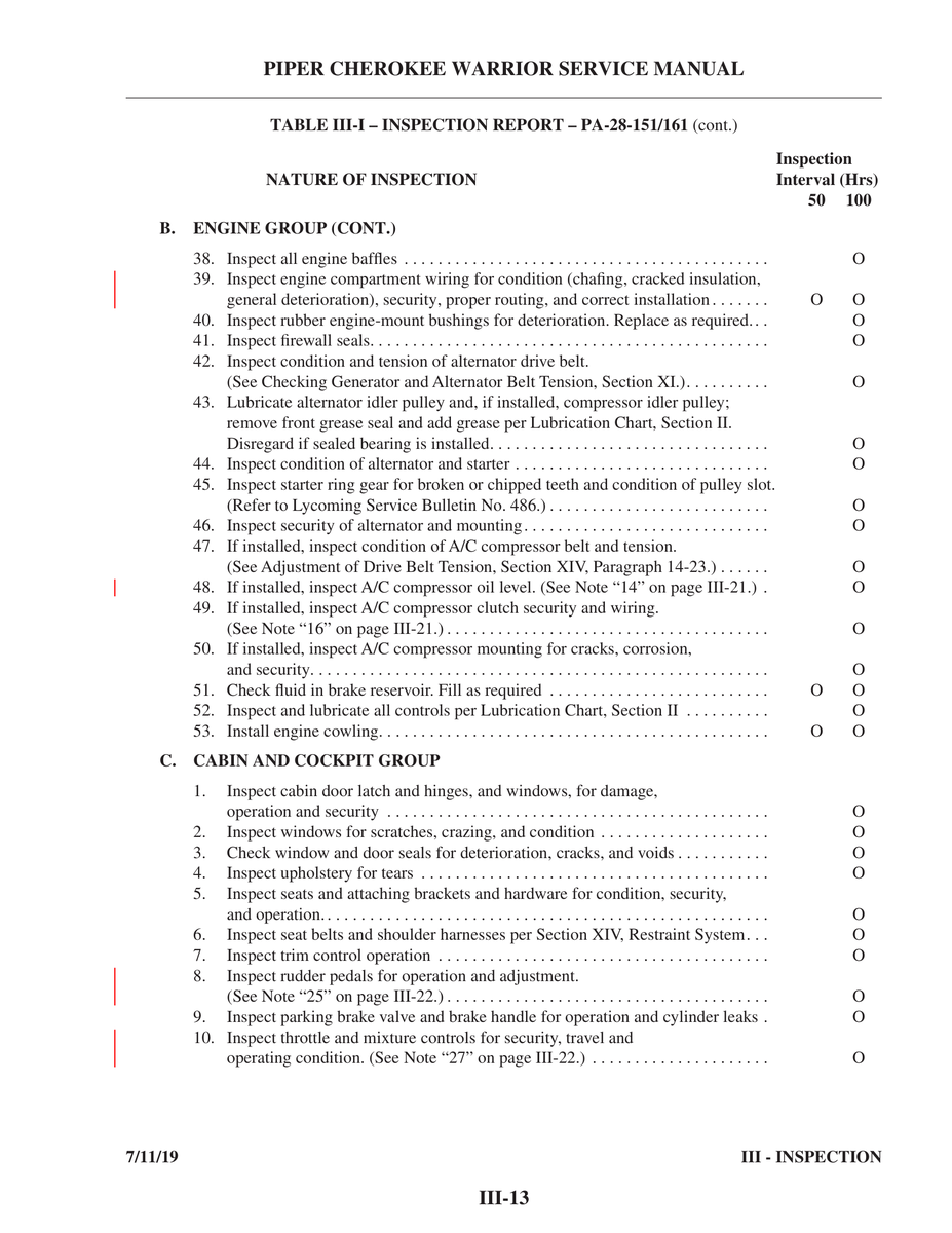 Aviation Part III-13 for Piper PA-28-161 Aircraft