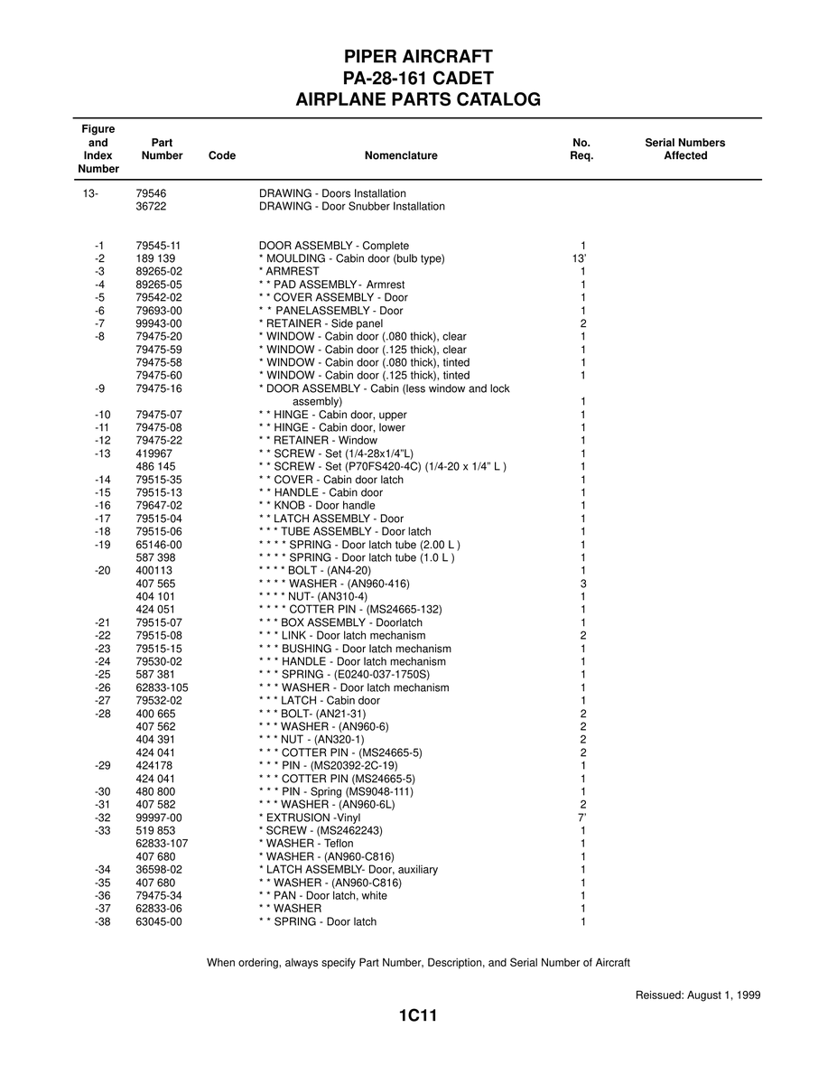 Aviation Part 79693-00 for Piper PA-28-161 Aircraft