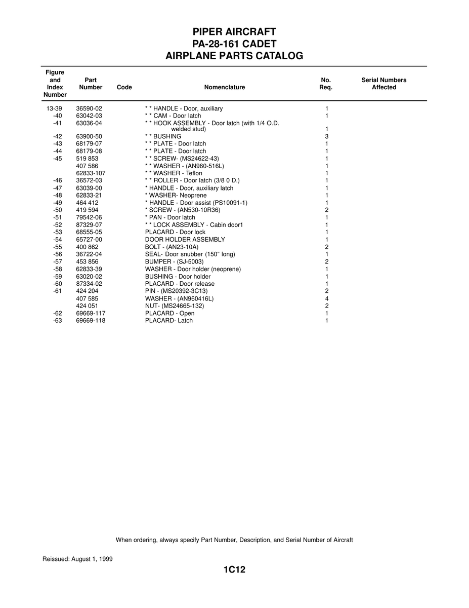 Aviation Part 68179-07 for Piper PA-28-161 Aircraft