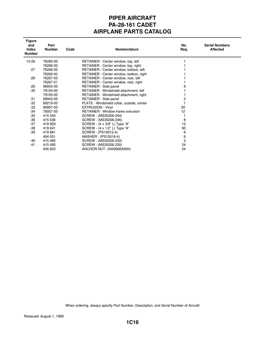 Aviation Part 78057-00 for Piper PA-28-161 Aircraft