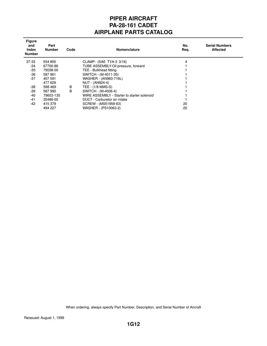 Aviation Part 79038-00 for Piper PA-28-161 Aircraft