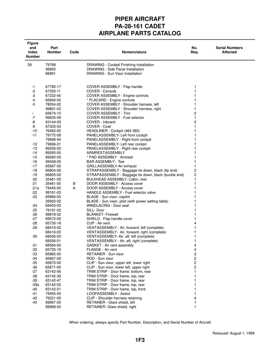 Aviation Part 79696-01 for Piper PA-28-161 Aircraft