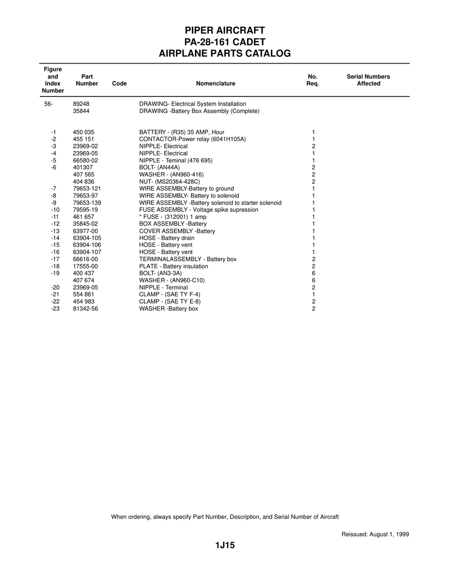Aviation Part 79653-97 for Piper PA-28-161 Aircraft