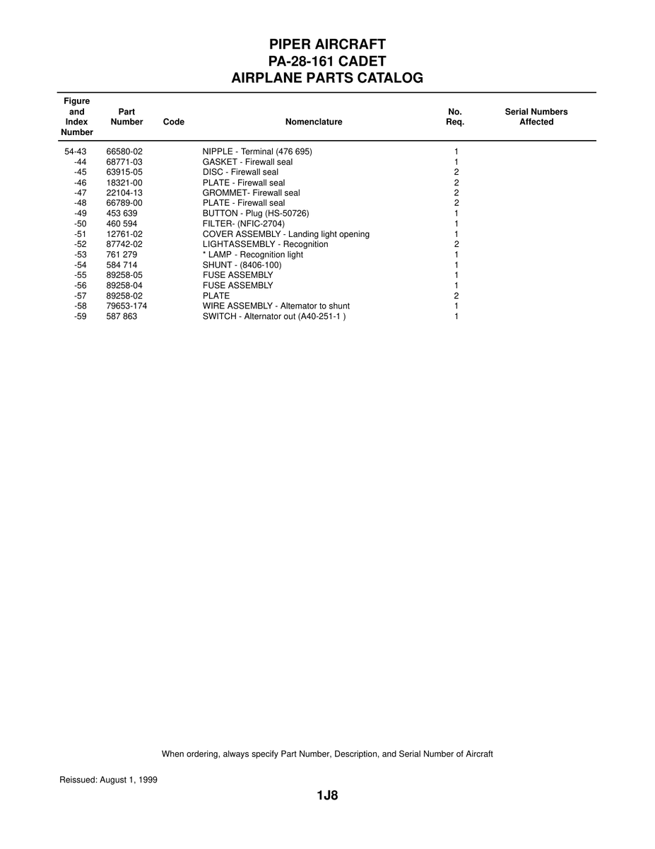 Aviation Part 79653-174 for Piper PA-28-161 Aircraft