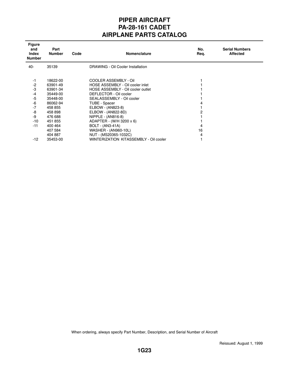 Aviation Part 86062-94 for Piper PA-28-161 Aircraft
