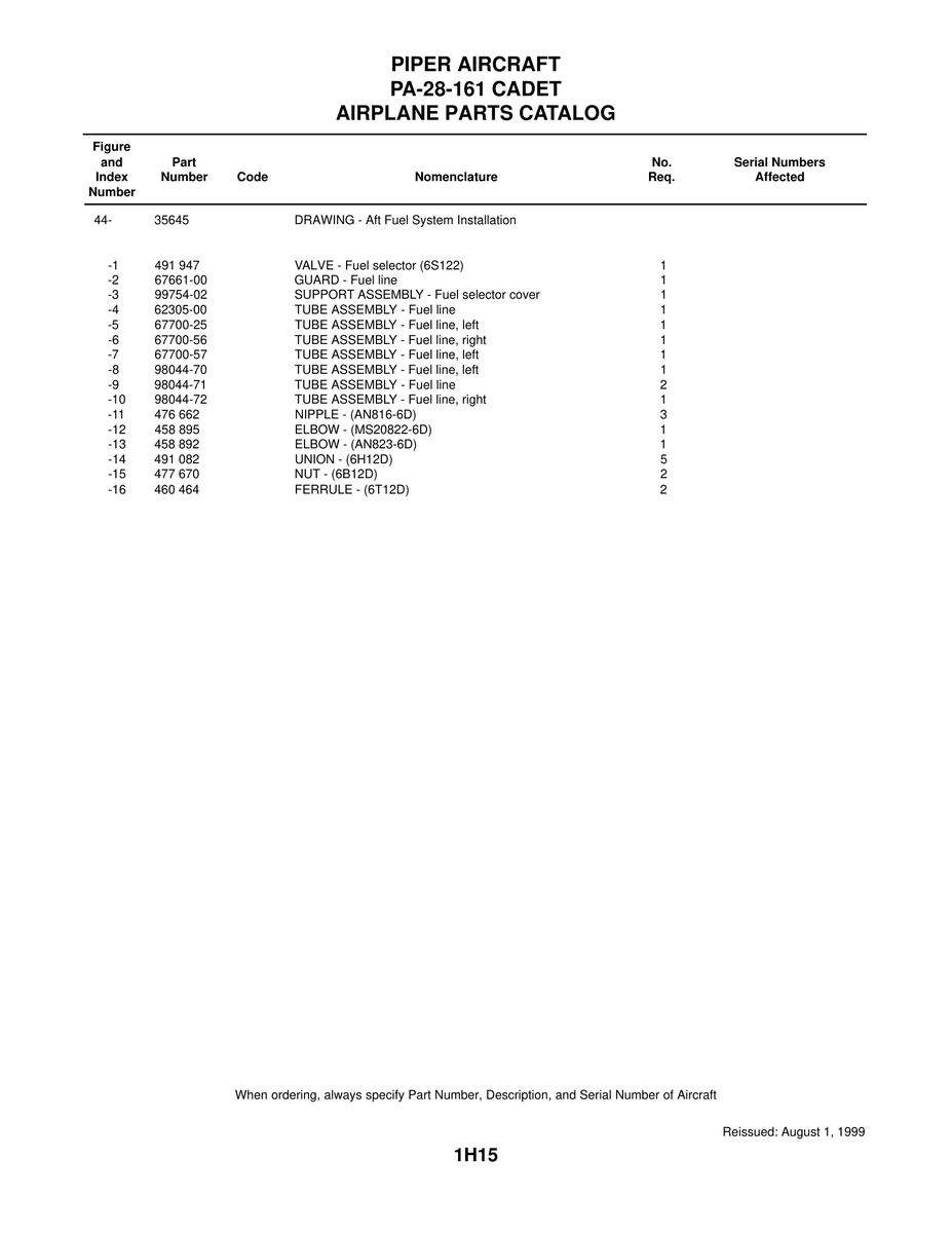 Aviation Part 99754-02 for Piper PA-28-161 Aircraft