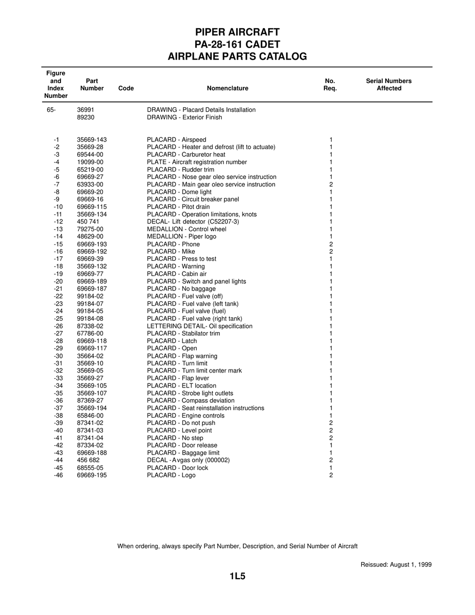 Aviation Part 99184-08 for Piper PA-28-161 Aircraft