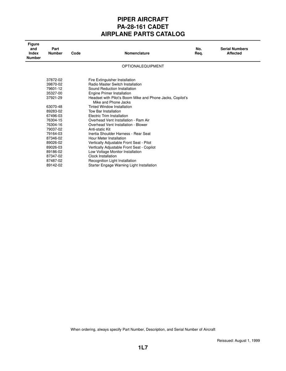 Aviation Part 79037-02 for Piper PA-28-161 Aircraft