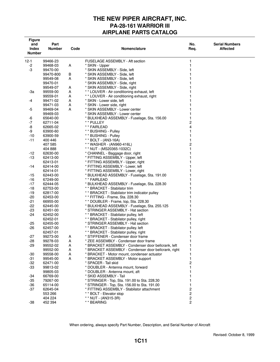 Aviation Part 99470-800 for Piper PA-28-161 Warrior Aircraft