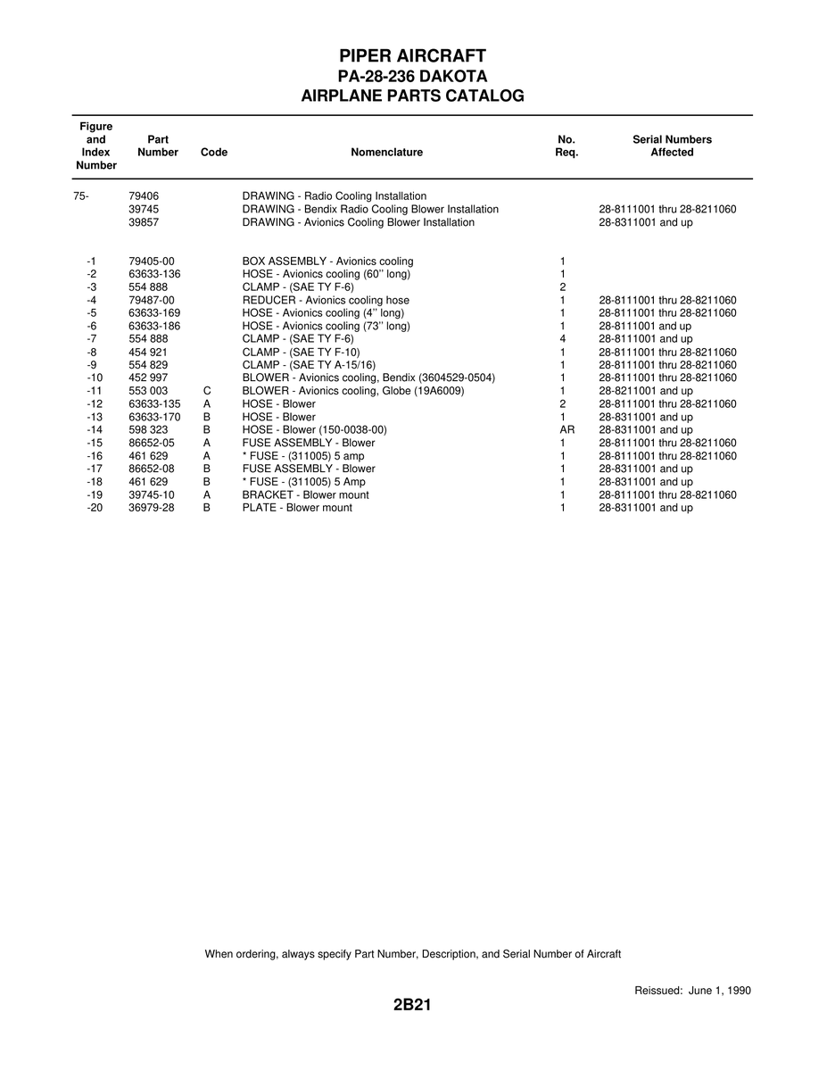 Aviation Part 86652-05 for Piper PA-28-161 Warrior Aircraft