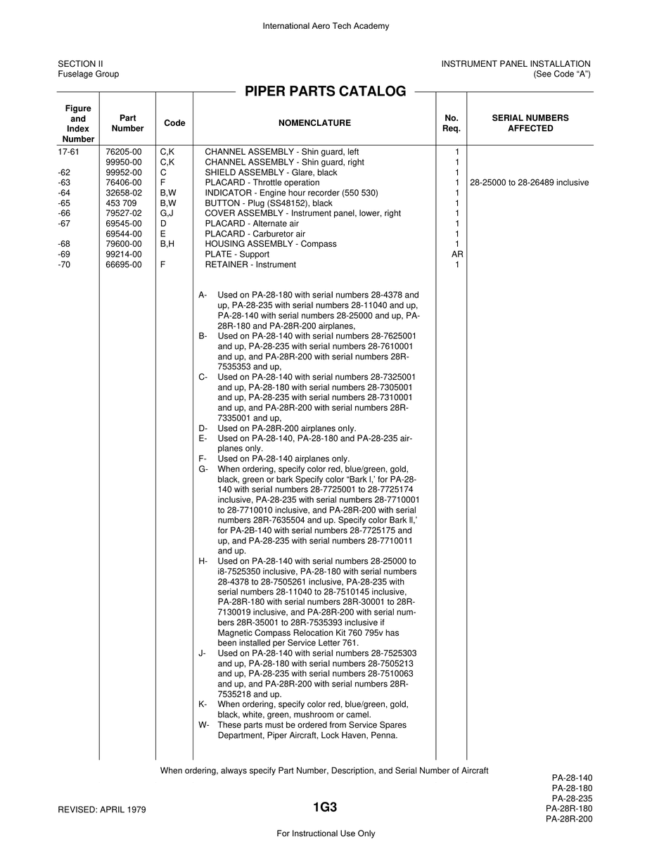 Aviation Part 99214-00 for Piper PA-28 Cherokee Aircraft