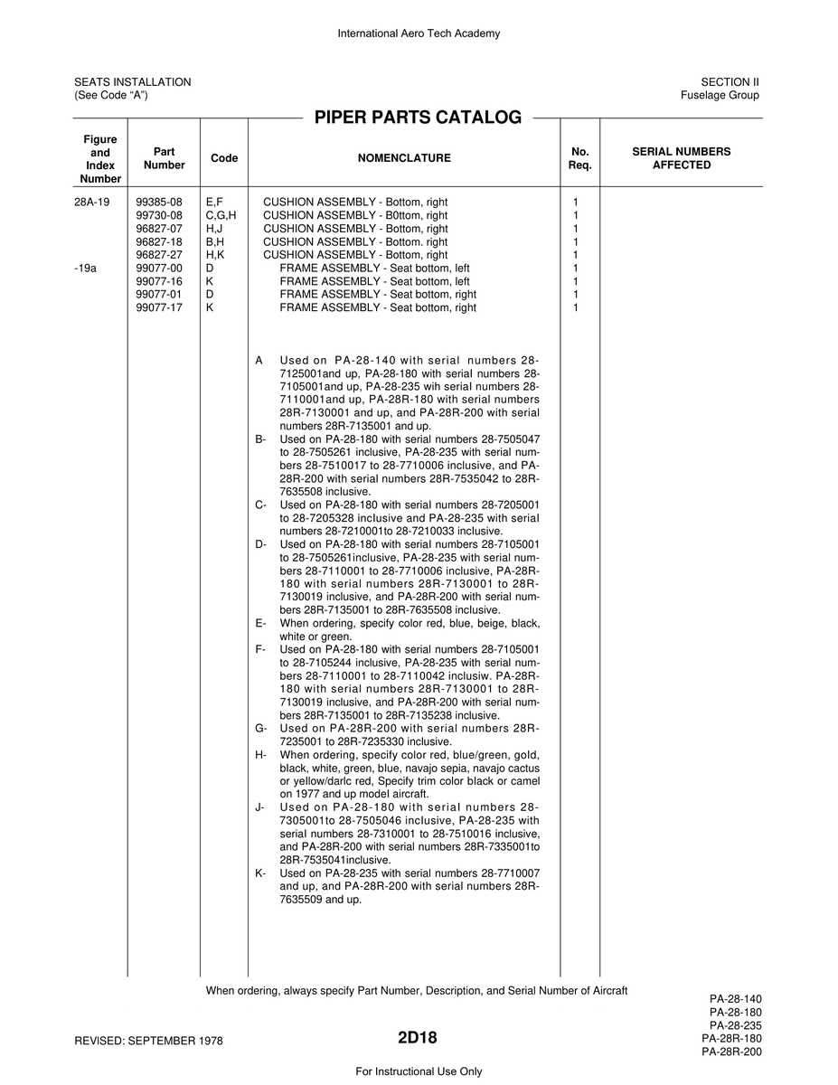 Aviation Part 96827-07 for Piper PA-28 Cherokee Aircraft