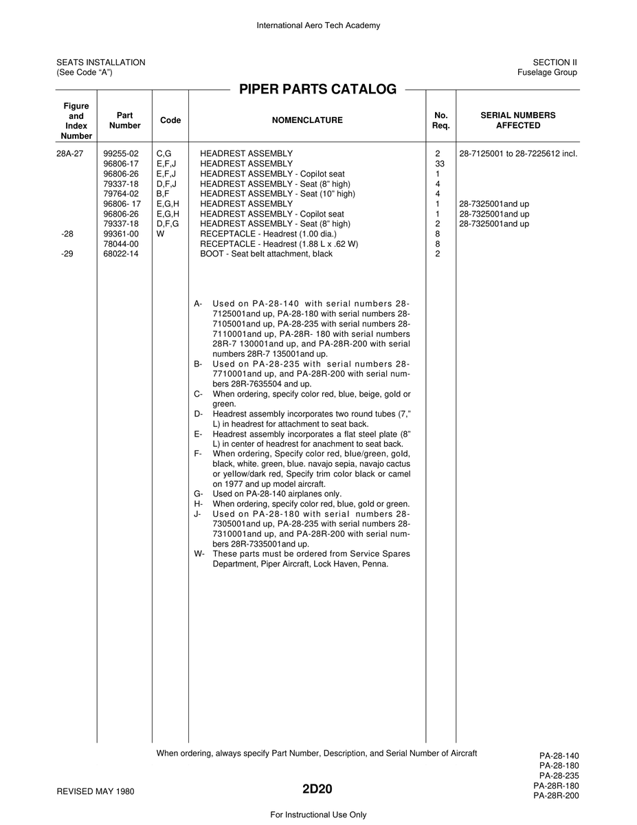 Aviation Part 78044-00 for Piper PA-28 Cherokee Aircraft