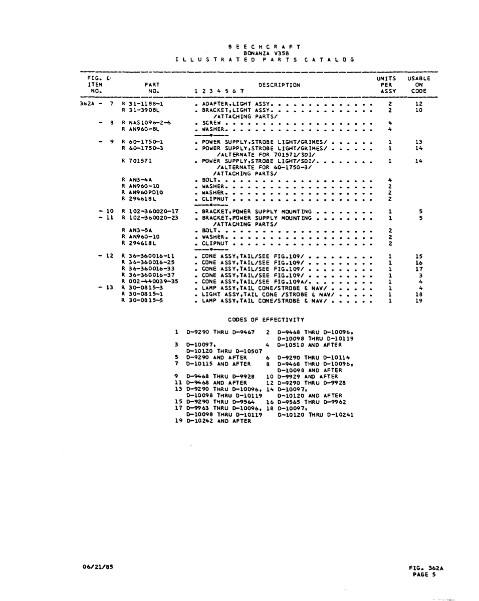 Aviation Part 0-9928 for Beechcraft V35 Aircraft