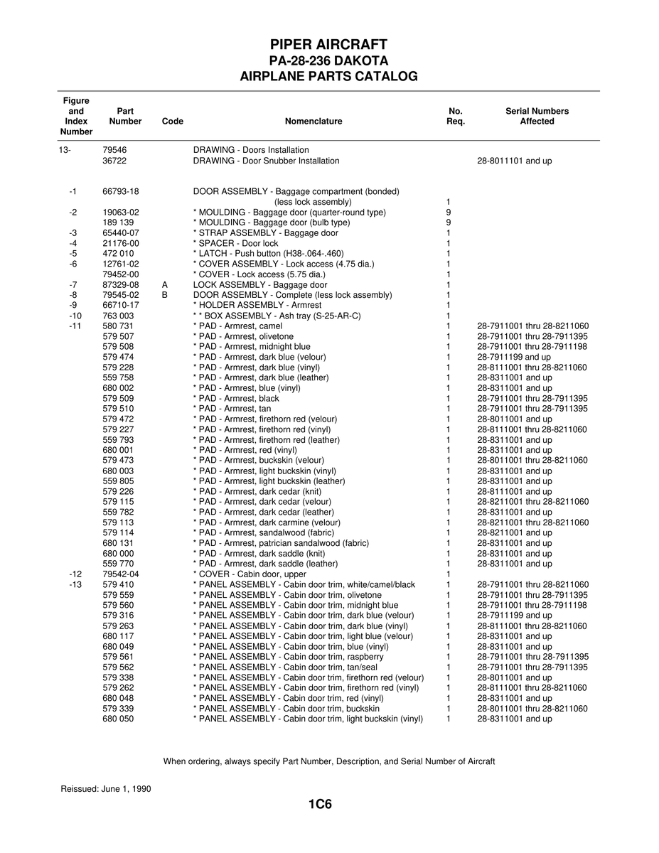 Aviation Part 21176-00 for Piper PA-28 Cherokee Aircraft