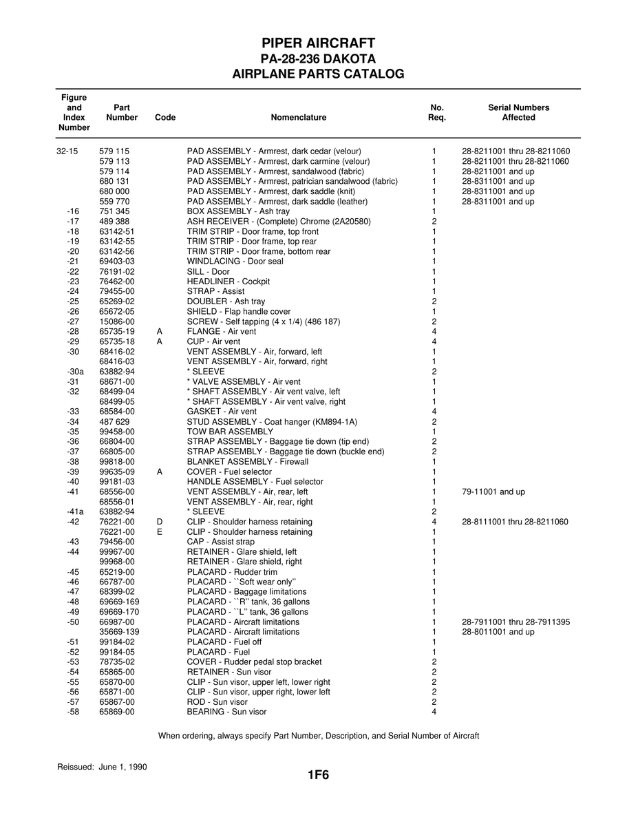Aviation Part 99818-00 for Piper PA-28 Cherokee Aircraft