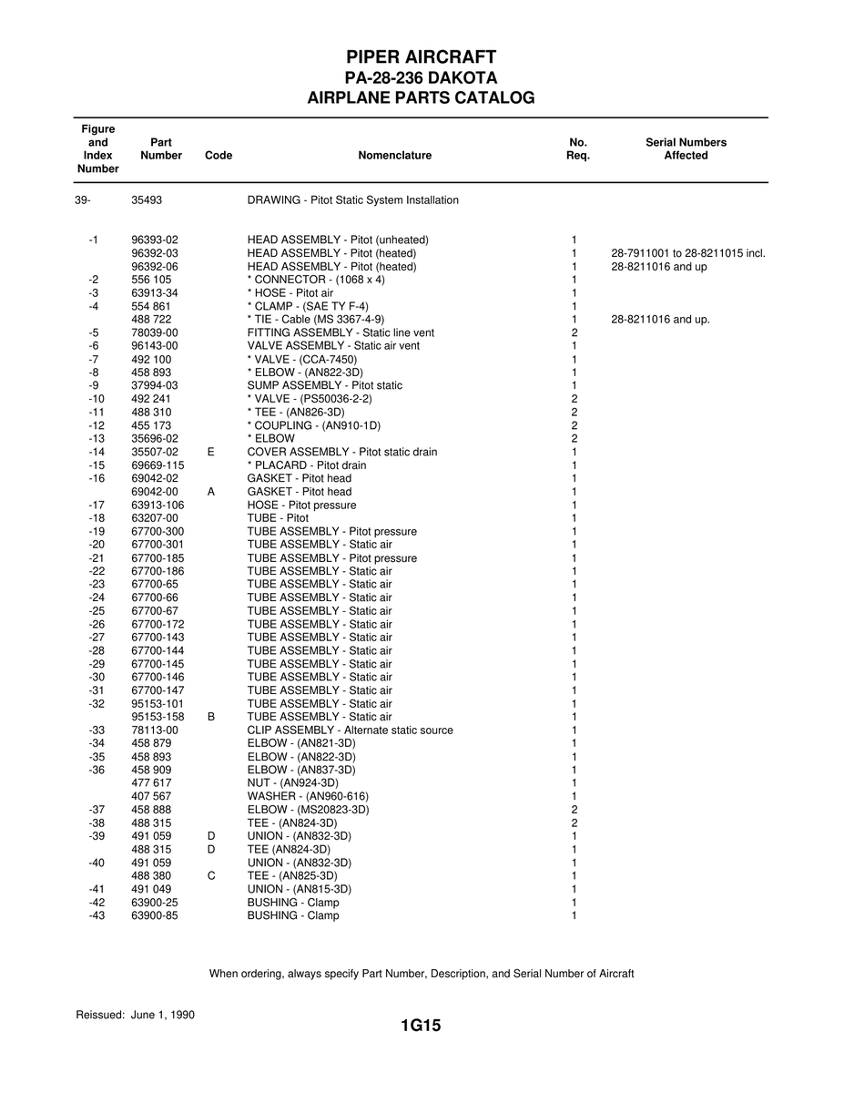 Aviation Part 63913-34 for Piper PA-28 Cherokee Aircraft
