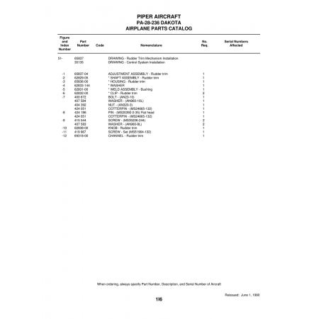 Aviation Part (62833-144) — Piper PA-28-161 Warrior
