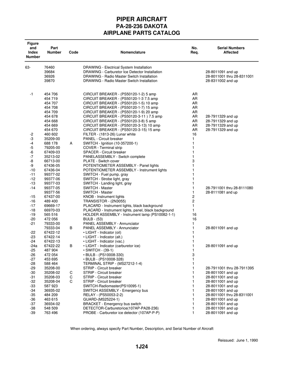 Aviation Part 99377-06 for Piper PA-28 Cherokee Aircraft