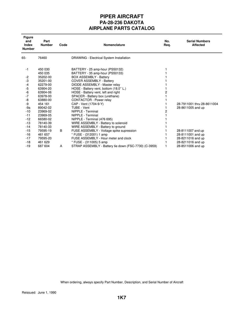 Aviation Part 35201-00 for Piper PA-28 Cherokee Aircraft