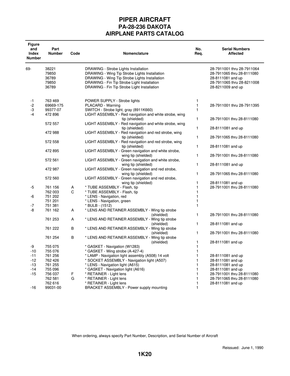 Aviation Part 99377-07 for Piper PA-28 Cherokee Aircraft