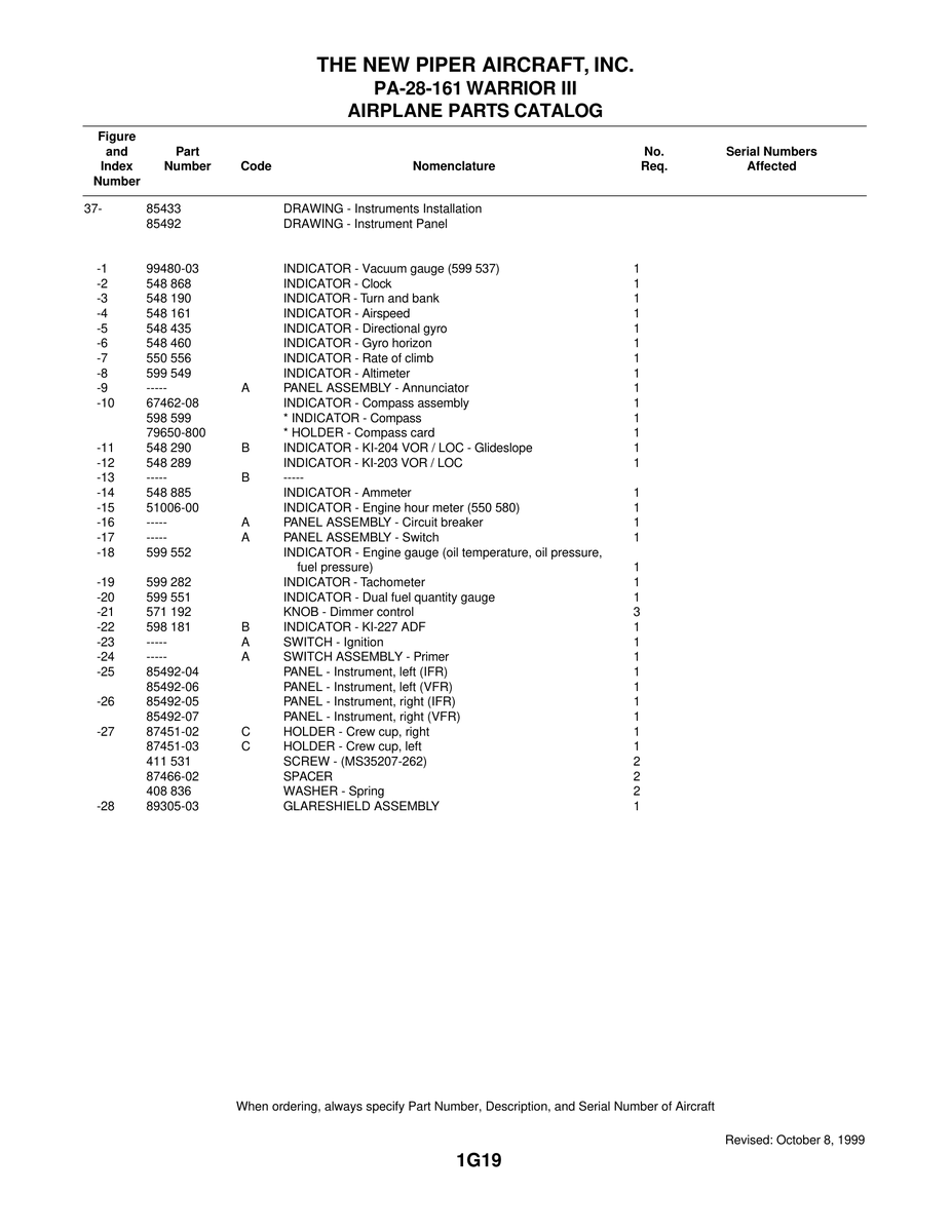 Aviation Part 87466-02 for Piper PA-28-161 Warrior Aircraft