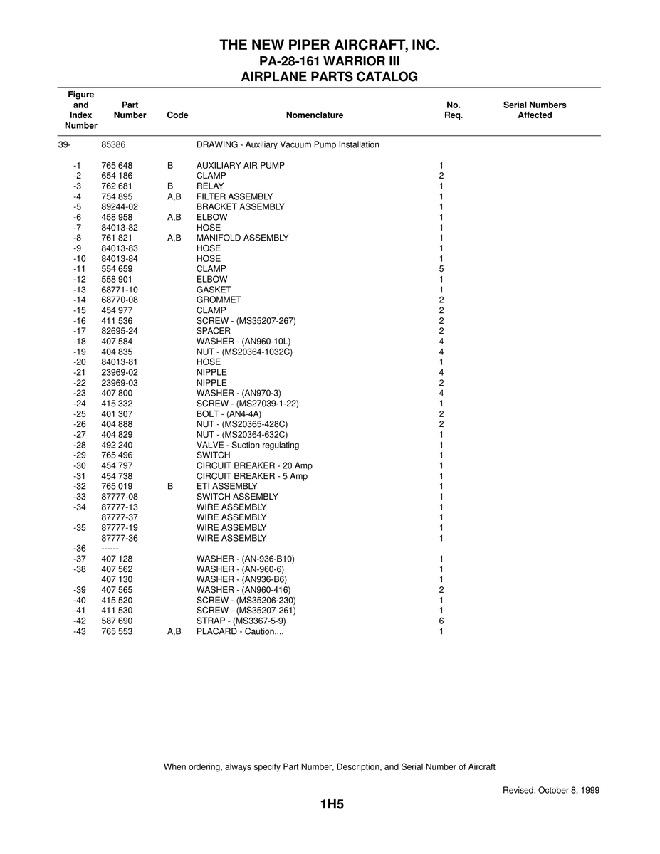 Aviation Part 87777-36 for Piper PA-28-161 Warrior Aircraft