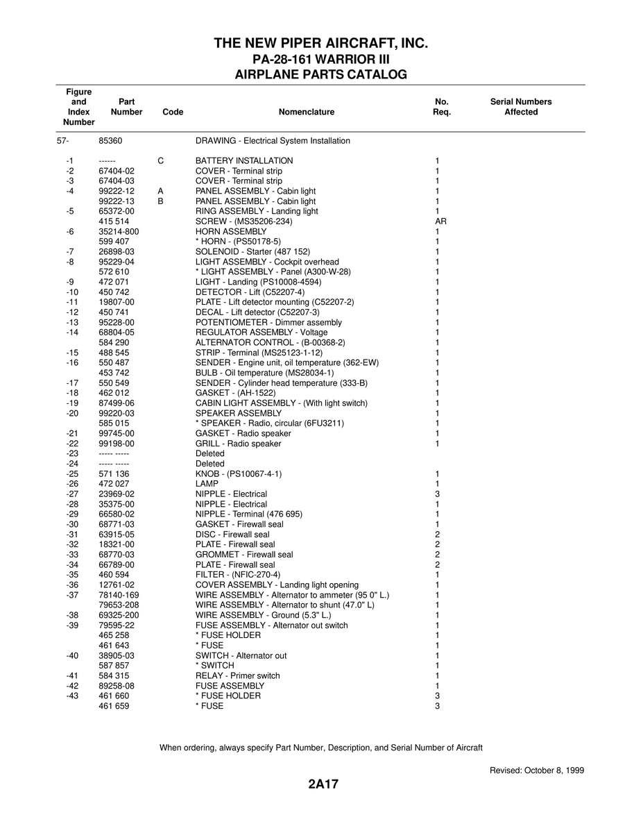 Aviation Part 26898-03 for Piper PA-28-161 Warrior Aircraft
