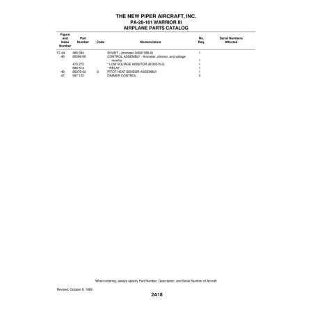 Aviation Part (85299-05) — Piper PA-28-161 Warrior