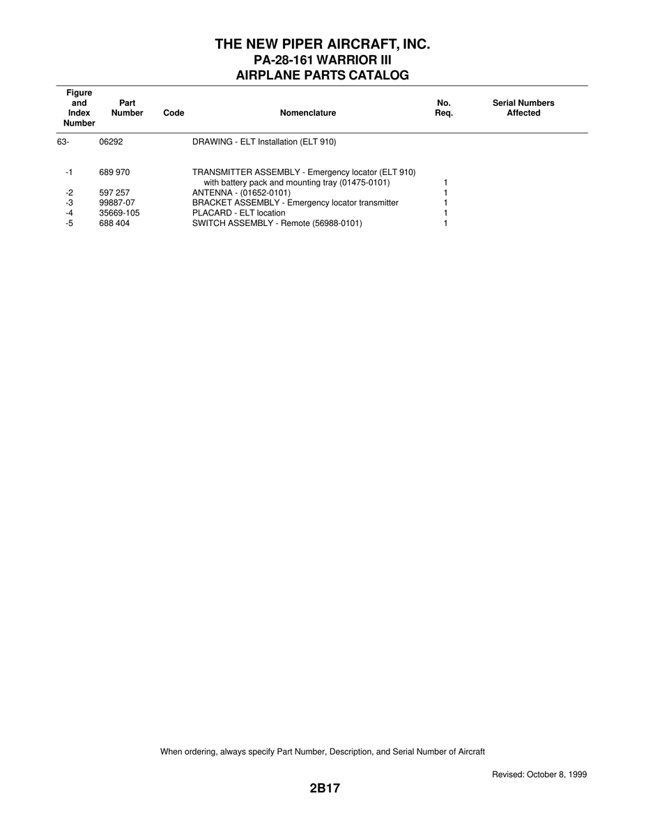 Aviation Part 99887-07 for Piper PA-28-161 Warrior Aircraft