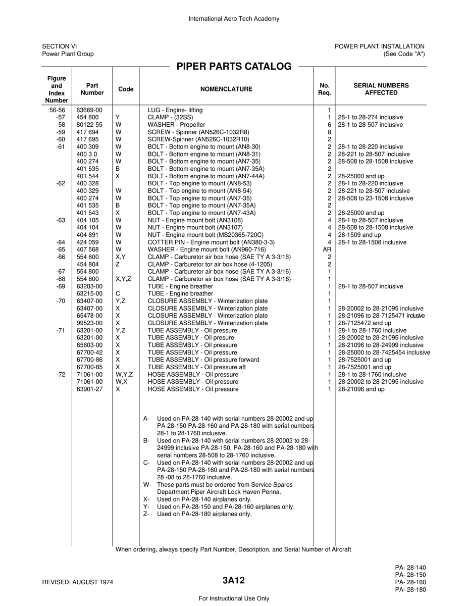 Aviation Part 71061-00 for Piper PA-28 Cherokee Aircraft