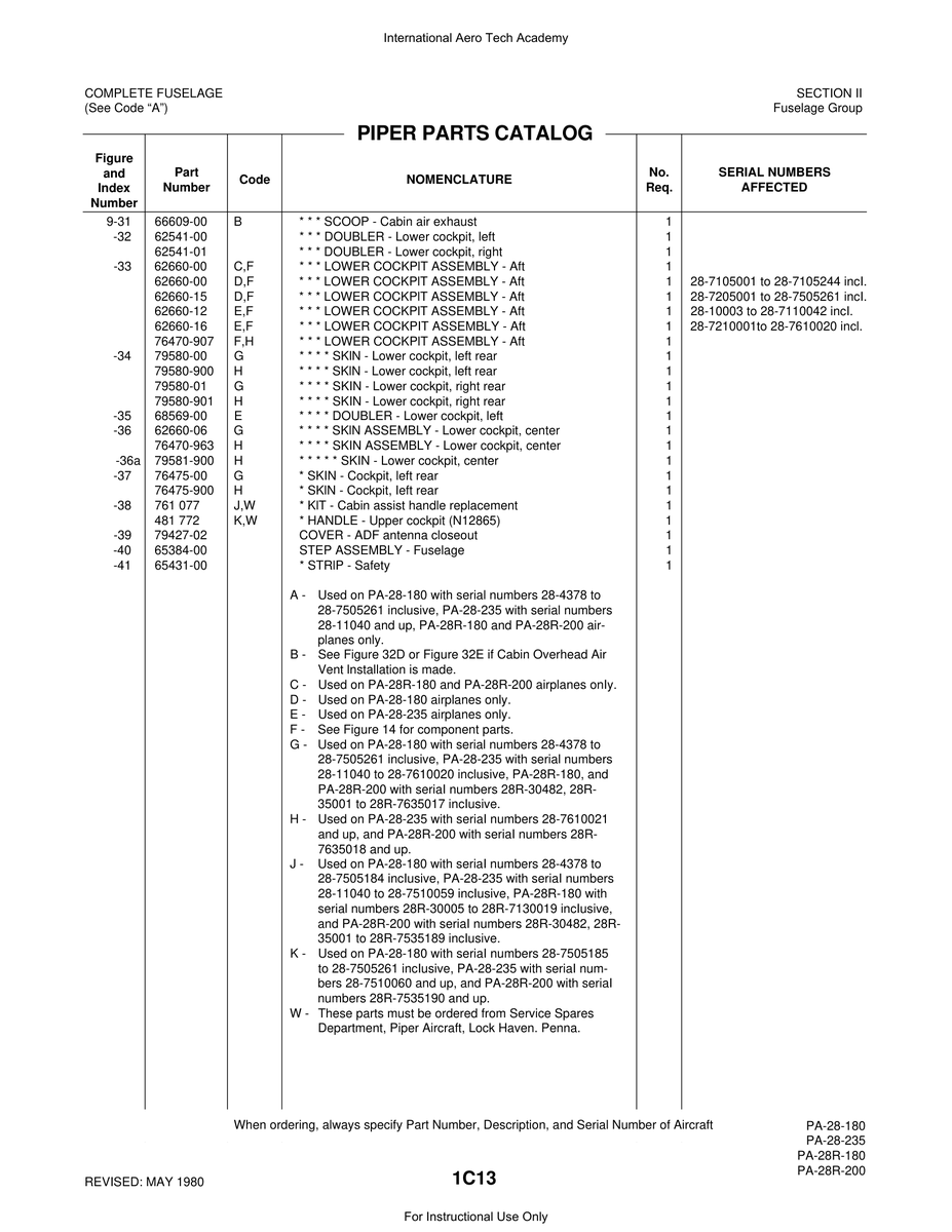 Aviation Part 28-7210001to for Piper PA-28 Cherokee Aircraft