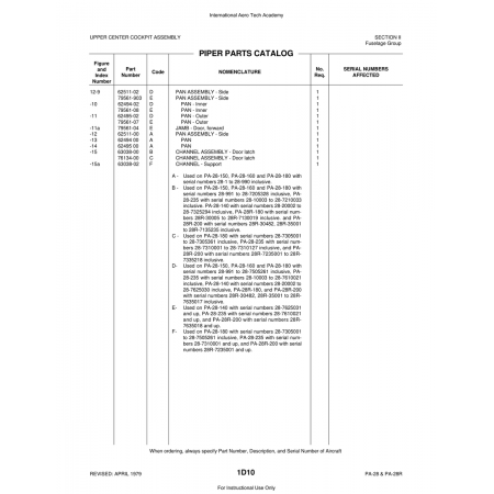 Aviation Part (62494) — Piper PA-28 Cherokee Aviation Part (62494) — Piper PA-28 Cherokee