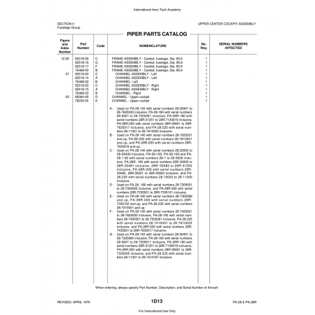 Aviation Part (62518-17) — Piper PA-28 Cherokee Aviation Part (62518-17) — Piper PA-28 Cherokee