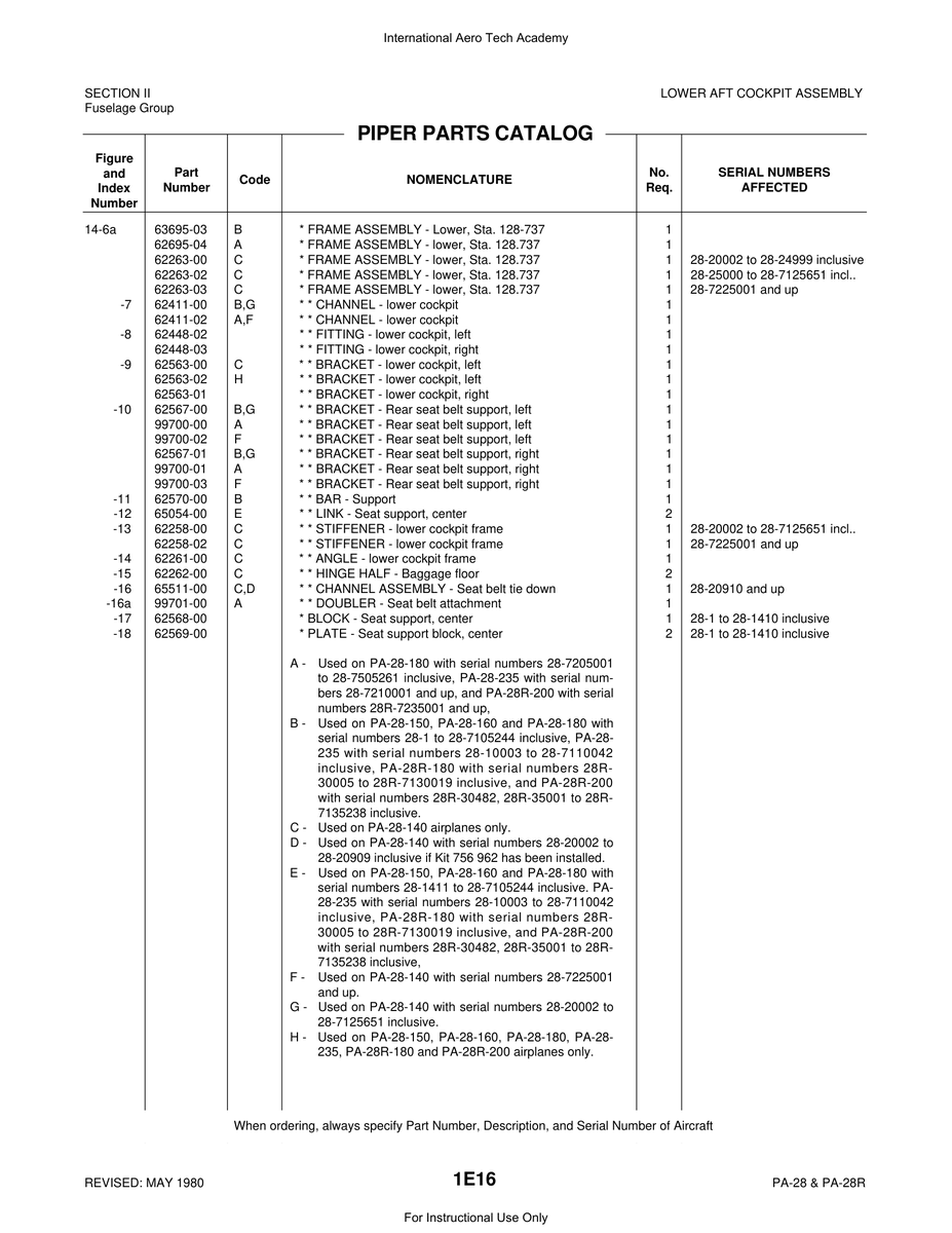 Aviation Part 14-6a for Piper PA-28 Cherokee Aircraft